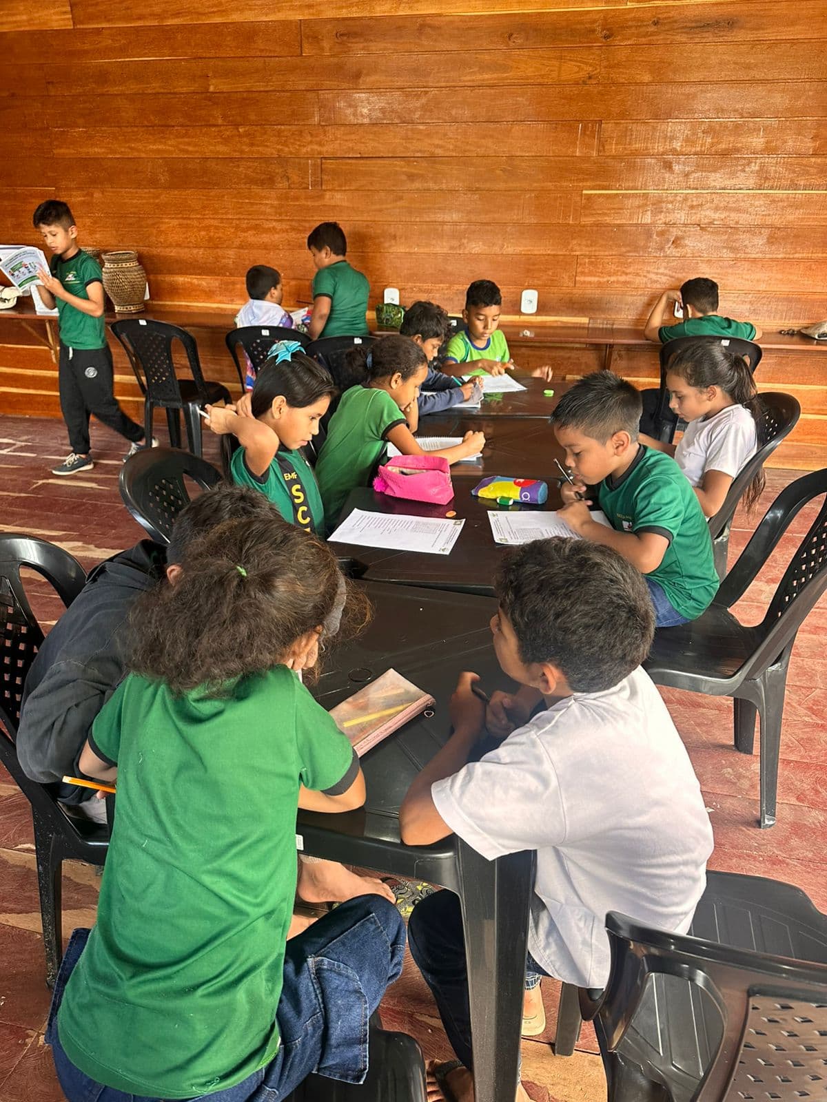 Students studying at our library in the Amazon Rainforest village of Acajatuba